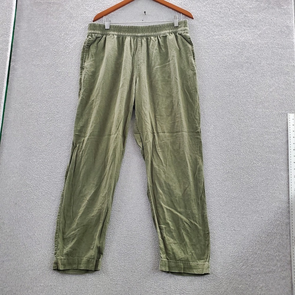 Old Navy Women Pants L TALL Green Linen Coastal Beach Straight Leg 28"
